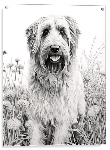 Briard Pencil Drawing Acrylic by K9 Art