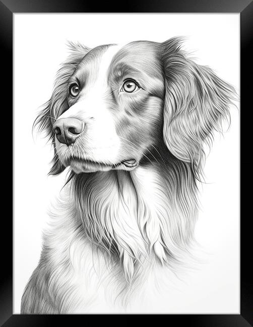 Brittany Pencil Drawing Framed Print by K9 Art