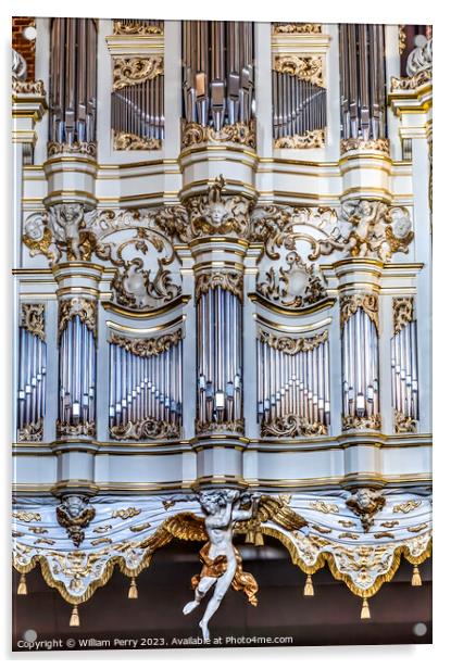 Closeup Ornate Organ St John's Church Cultural Center Gdansk Pol Acrylic by William Perry