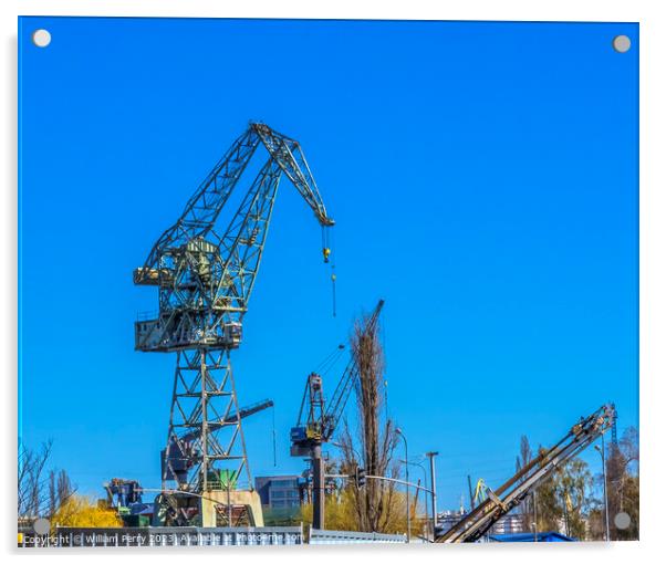 Cranes Shipyard Solidarity Square Gdansk Poland Acrylic by William Perry