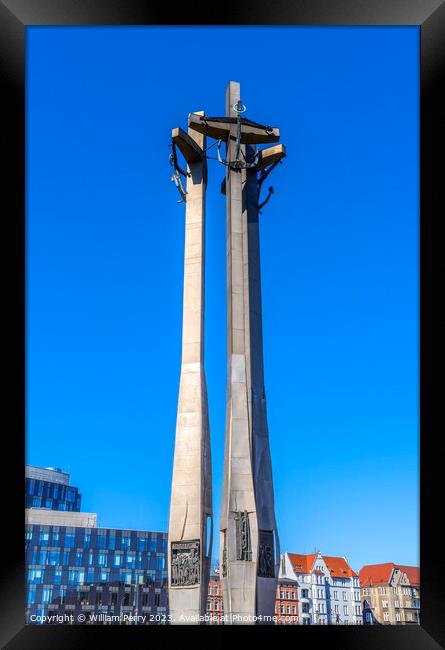 Three Crosses Monument Solidarity Square Gdansk Poland Framed Print by William Perry