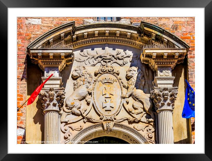 City Coat of Arms Town Hall Market Square Gdansk Poland Framed Mounted Print by William Perry