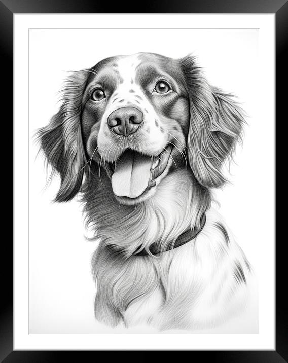 Brittany Pencil Drawing Framed Mounted Print by K9 Art