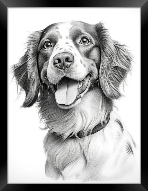 Brittany Pencil Drawing Framed Print by K9 Art
