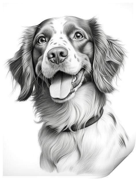 Brittany Pencil Drawing Print by K9 Art