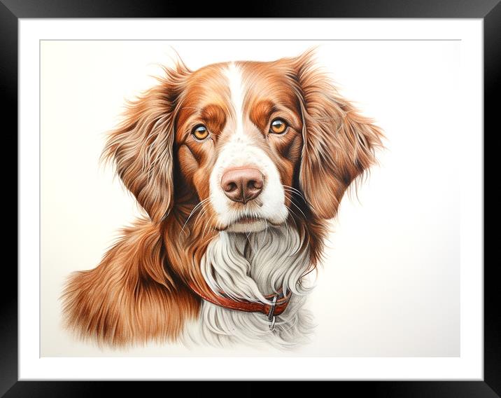 Brittany Pencil Drawing Framed Mounted Print by K9 Art