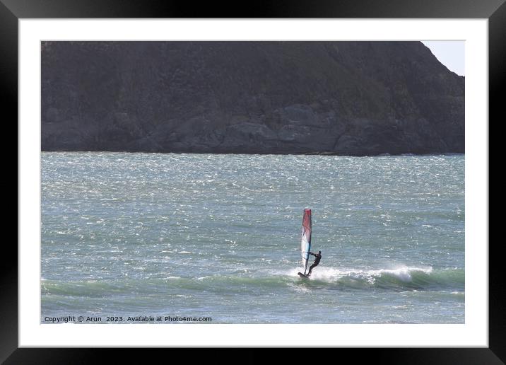 Windsurfing on Coastline of oregon Framed Mounted Print by Arun 