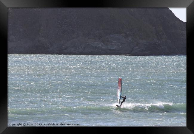 Windsurfing on Coastline of oregon Framed Print by Arun 