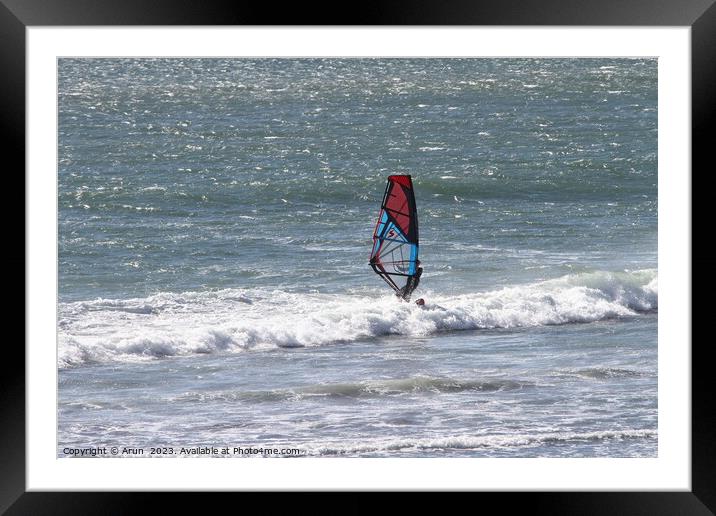 Windsurfer on coastline of oregon Framed Mounted Print by Arun 