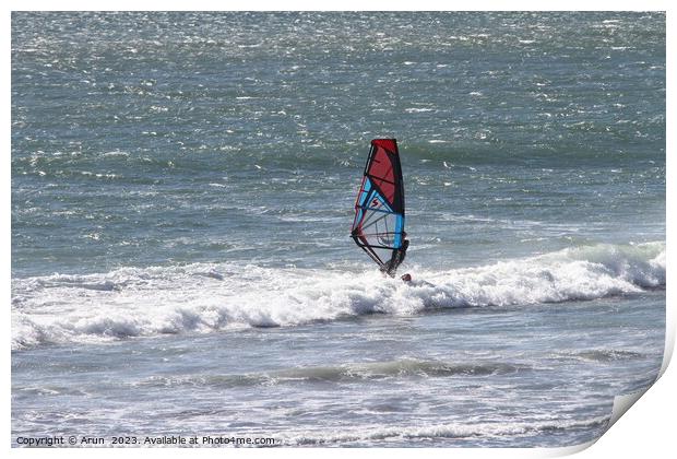 Windsurfer on coastline of oregon Print by Arun 