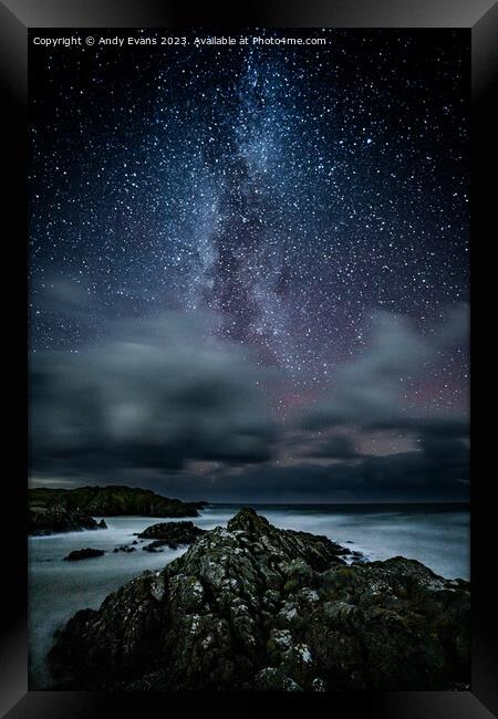 Llanddwyn Beach Milkyway Framed Print by Andy Evans