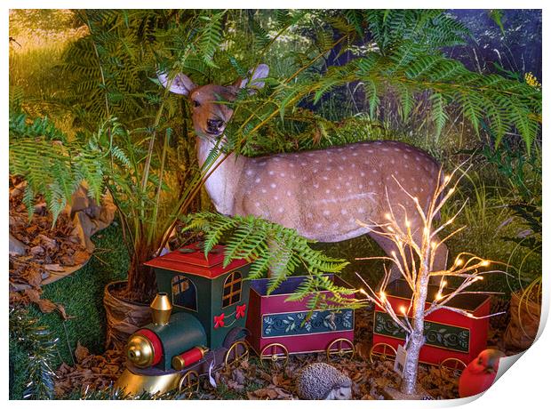 Magical Forest, Christmas lights Print by kathy white