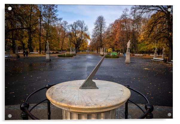 Historic Sundial In Saxon Garden In Warsaw Acrylic by Artur Bogacki