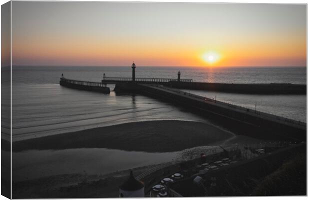 Whitby Sunrise Black and Light Canvas Print by Tim Hill