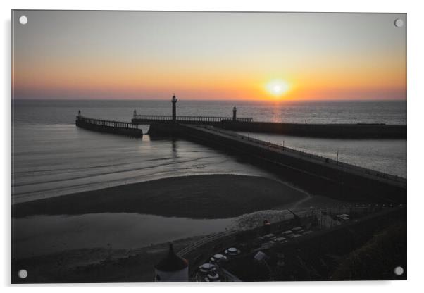 Whitby Sunrise Black and Light Acrylic by Tim Hill