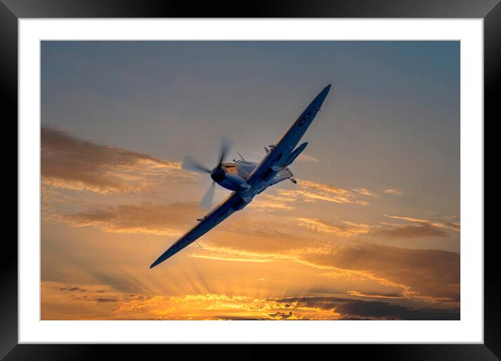 Spitfire at Dawn Framed Mounted Print by Derek Beattie