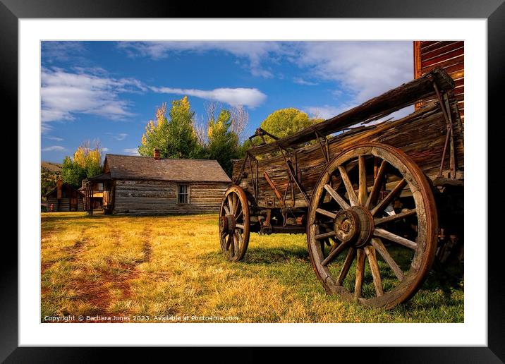  Nevada City Ghost Town Cart and Cabin Montana USA Framed Mounted Print by Barbara Jones
