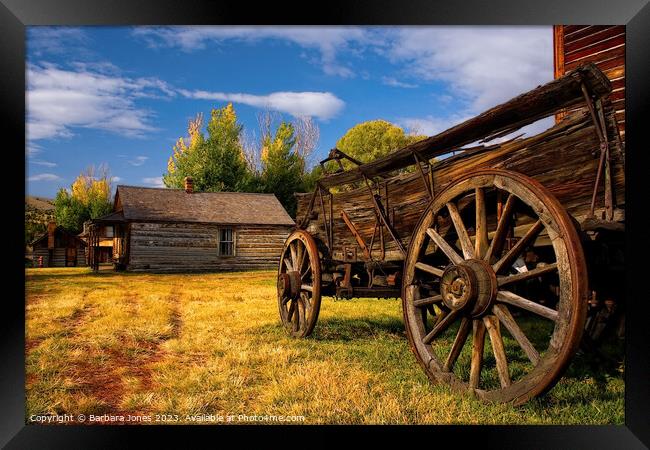  Nevada City Ghost Town Cart and Cabin Montana USA Framed Print by Barbara Jones