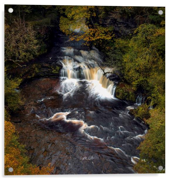 The Lower Ddwli Waterfall from a bove Acrylic by Leighton Collins