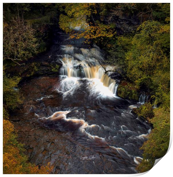 The Lower Ddwli Waterfall from a bove Print by Leighton Collins