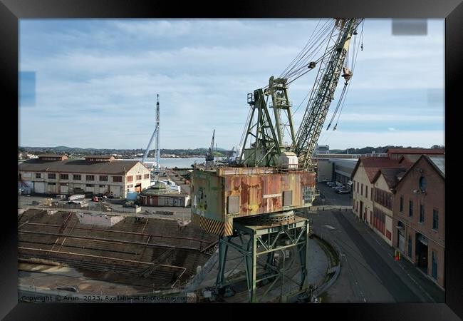 Aerial photo of machinery and equipment at Mare Island naval shipyard Framed Print by Arun 