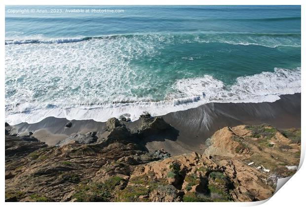 Cliffs and Ocean Mussell rock park in Pacifica California Print by Arun 