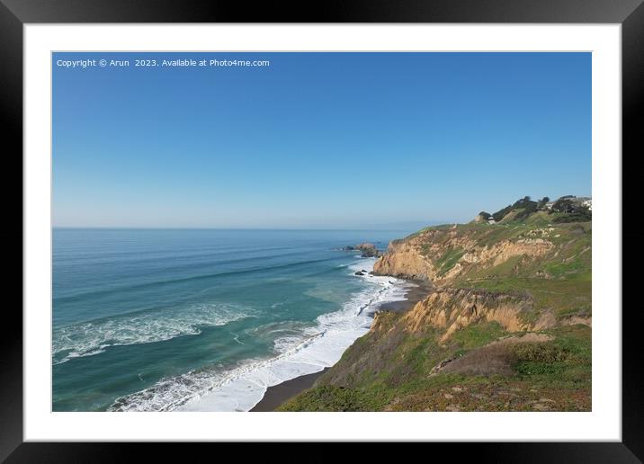 Cliffs and Ocean Mussell rock park in Pacifica California Framed Mounted Print by Arun 