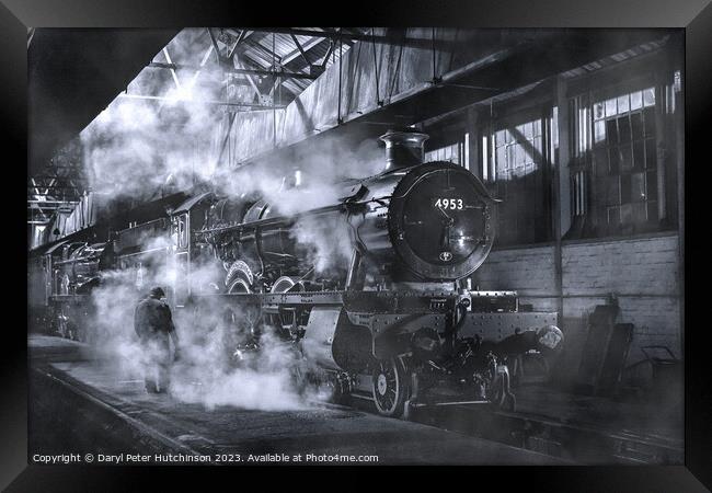 Hall Class steam locomotive in the shed with steam Framed Print by Daryl Peter Hutchinson