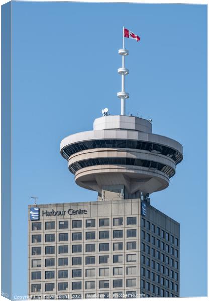 The Vancouver Lookout at the top of the Harbour Centre building with the Canadian flag, Vancouver, Canada Canvas Print by Dave Collins