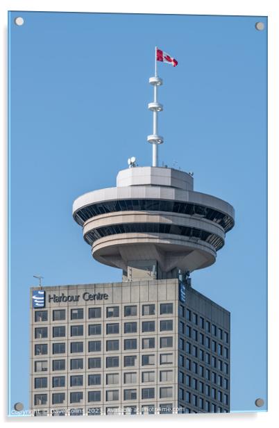 The Vancouver Lookout at the top of the Harbour Centre building with the Canadian flag, Vancouver, Canada Acrylic by Dave Collins