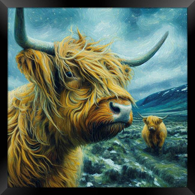 Highland cow,Bad hair day Framed Print by kathy white