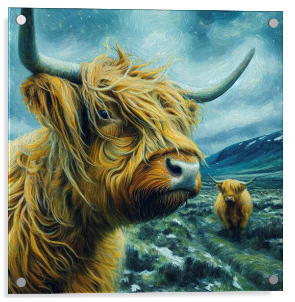 Highland cow,Bad hair day Acrylic by kathy white