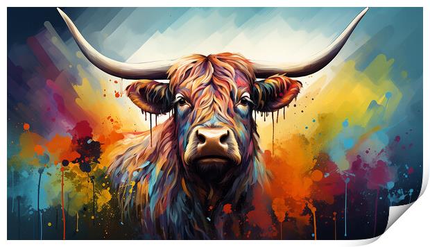 Highland Cow Colour Splash Print by Steve Smith