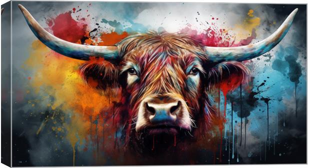 Highland Cow Colour Splash Canvas Print by Steve Smith