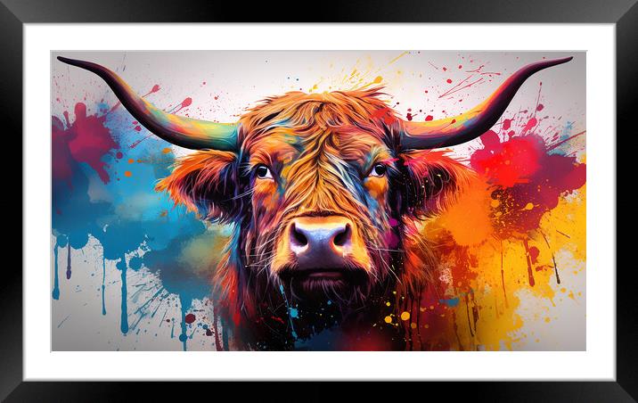 Highland Cow Colour Splash Framed Mounted Print by Steve Smith