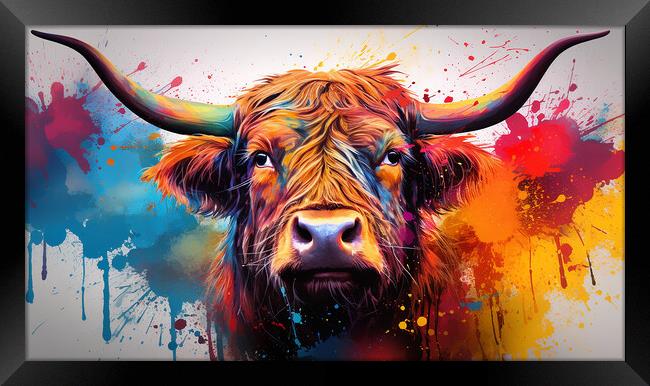 Highland Cow Colour Splash Framed Print by Steve Smith