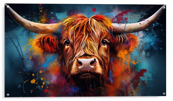 Highland Cow Colour Splash Acrylic by Steve Smith