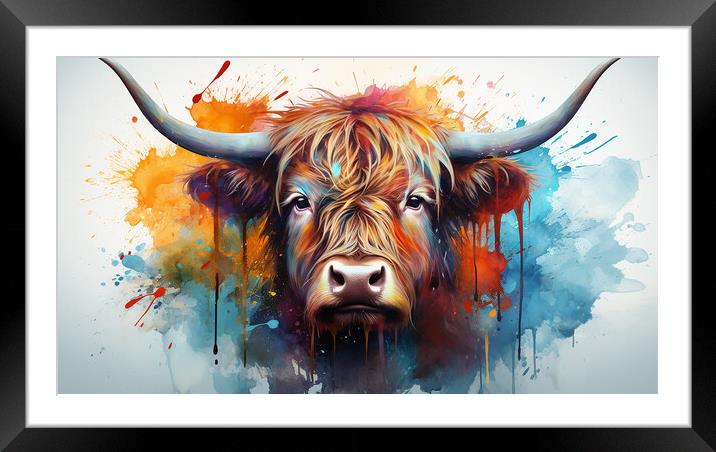Highland Cow Colour Splash Framed Mounted Print by Steve Smith