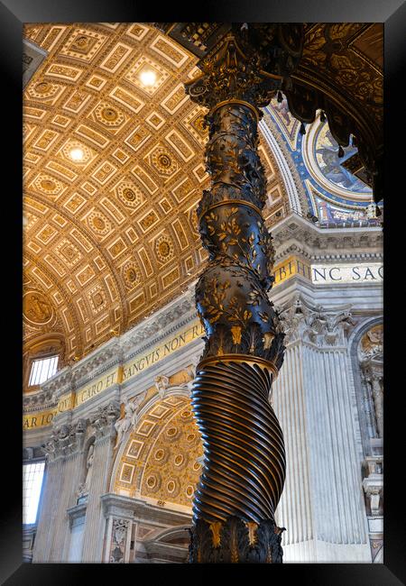 Baldacchino Column By Bernini In St Peter Basilica Framed Print by Artur Bogacki