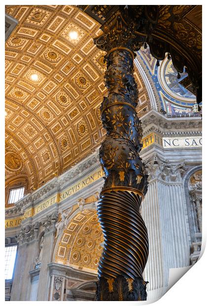 Baldacchino Column By Bernini In St Peter Basilica Print by Artur Bogacki