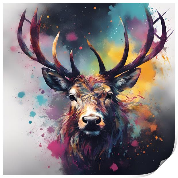 Highland Stag Portrait Print by Picture Wizard