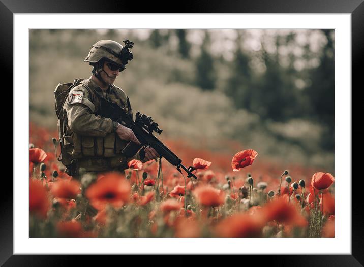 Poppy Field Soldier Framed Mounted Print by Picture Wizard