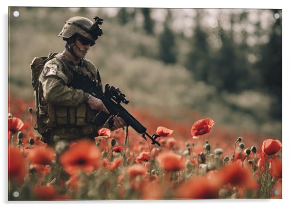 Poppy Field Soldier Acrylic by Picture Wizard