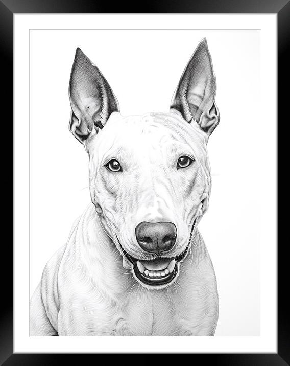 Bull Terrier Pencil Drawing Framed Mounted Print by K9 Art