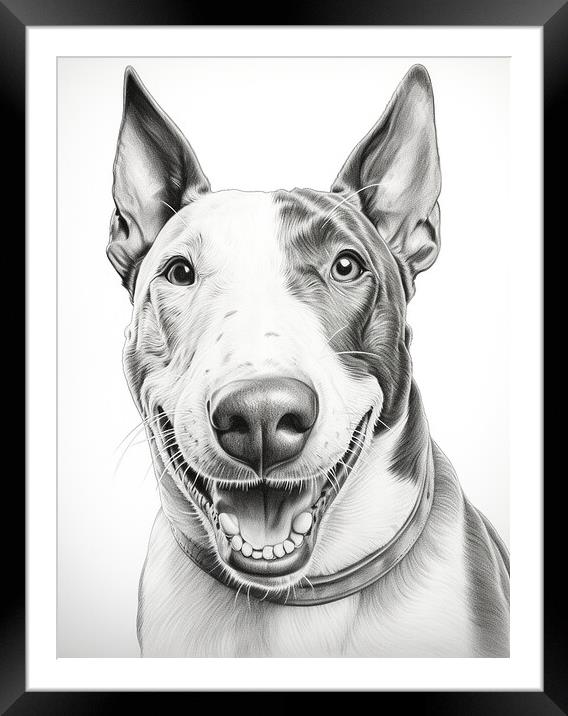 Bull Terrier Pencil Drawing Framed Mounted Print by K9 Art