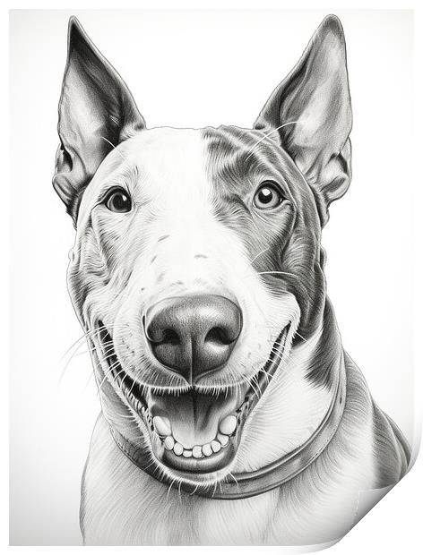 Bull Terrier Pencil Drawing Print by K9 Art