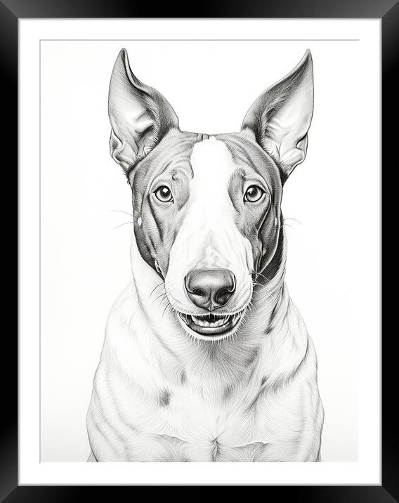 Bull Terrier Pencil Drawing Framed Mounted Print by K9 Art