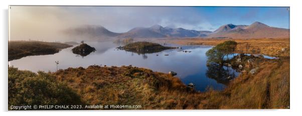 Mist rolls off Lochan Na H' Achlaise Scotland 946  Acrylic by PHILIP CHALK