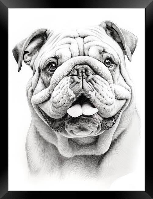 Bulldog Pencil Drawing Framed Print by K9 Art