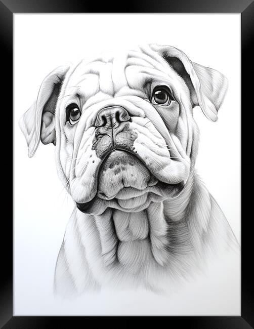 Bulldog Pencil Drawing Framed Print by K9 Art